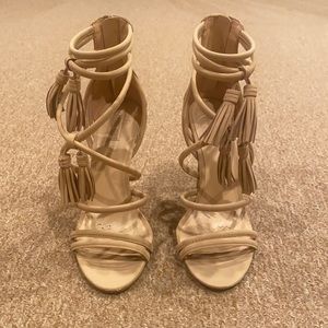 Aldo Tassel Catalina nude sandal heels